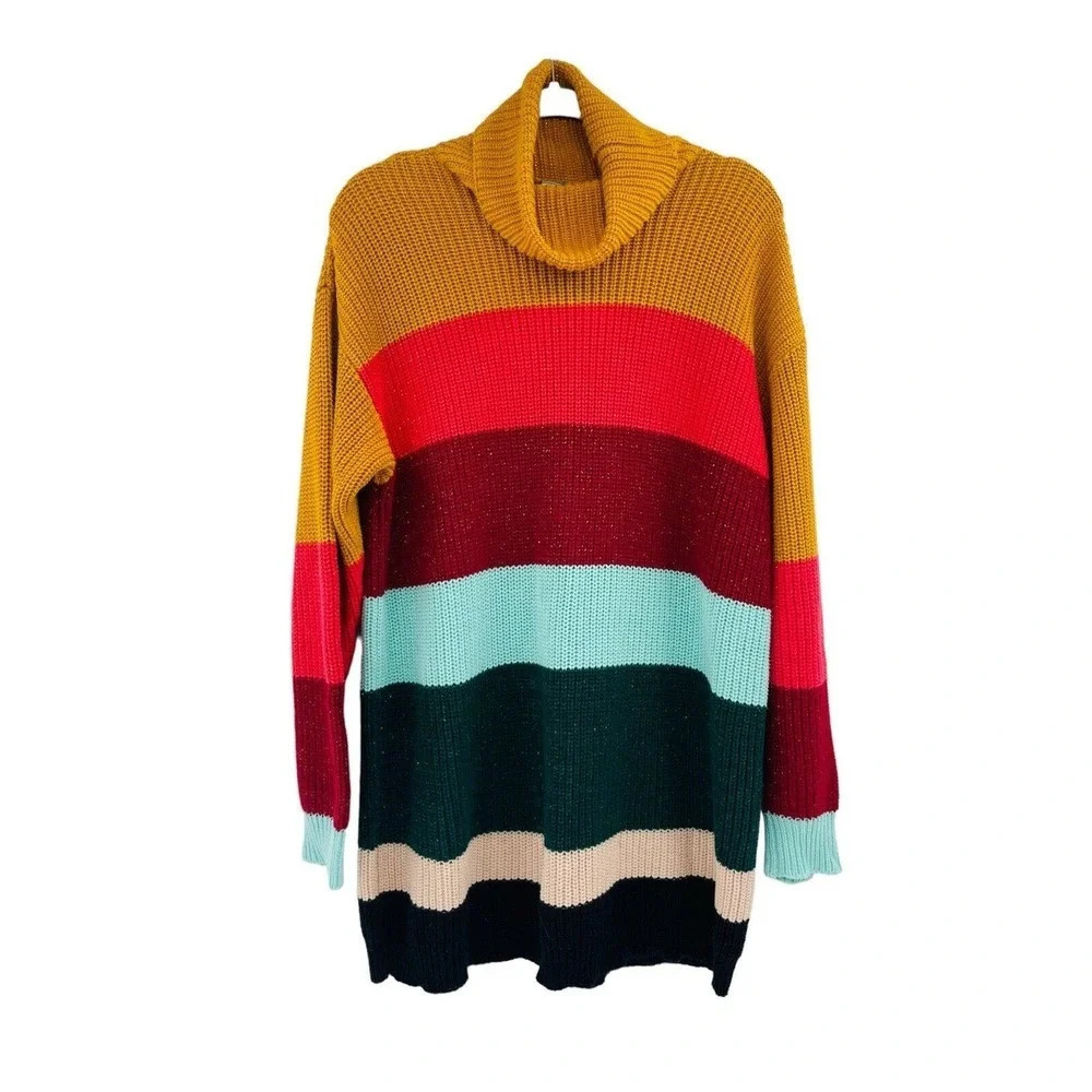 Farm Rio de Janeiro Anthropologie Tunic Sweater Dress Striped Turtleneck Size S